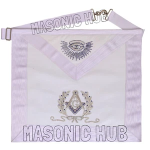 Master Mason With Silver Bullions MASONIC 100% LAMBSKIN APRON - [White] SHEEP - Picture 1 of 5