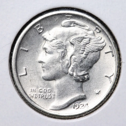 1924-D Mercury Silver Dime CHOICE UNC *UNCIRCULATED* MS E285 UCCW Cover