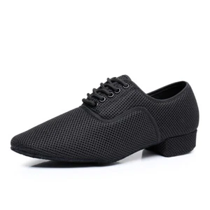 Herren Jungen Ballsaal Latein Tanzschuhe Schwarz Mesh 2cm Absatz Modern Salsa Tango Schuhe - Bild 1 von 14