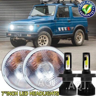 Fit Suzuki Samurai SJ410 7 inch LED Round Headlights Pair Hi/Lo Beam x2 - Image 1 of 4