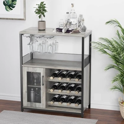 Modern 3-Tier Wine Bar Cabinet with Glass Holder & Storage Shelves for Kitchen - Image 1 of 4