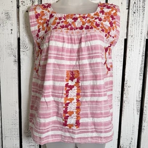 J Marie Floral Embroidered Pink Top Size XS Sleeveless Boho Romantic Cottagecore - Picture 1 of 13