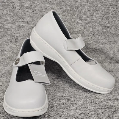 Sapatos de trabalho femininos Spring Step tamanho 7 couro branco Mary Jane resistente ao deslizamento - Imagem 1 de 4