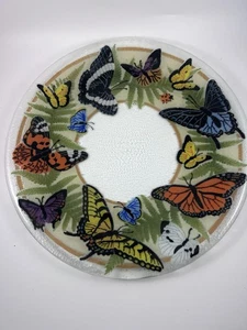 Peggy Karr Fused Glass 11” Butterfly Plate Edge Signed Vintage Spring Floral - Picture 1 of 3