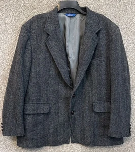 Vintage Pendleton Blazer Mens 46 Gray Wool Herringbone Elbow Patch Coat Jacket - Picture 1 of 13