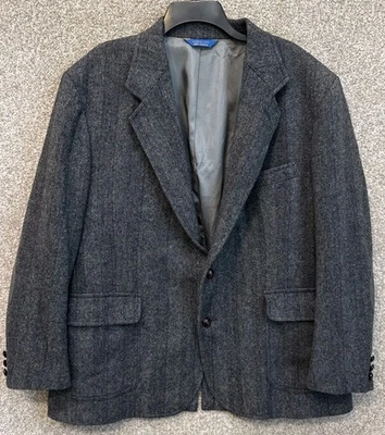 Vintage Pendleton Blazer Mens 46 Gray Wool Herringbone Elbow Patch Coat Jacket - Image 1 of 4