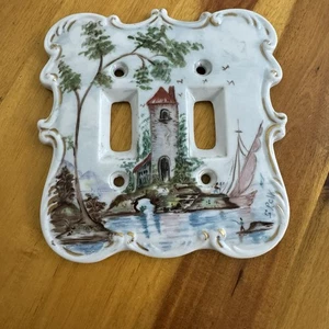 Vintage Hand Painted Signed S Polk Castle Fairytale Light Switch Cover  - Picture 1 of 3