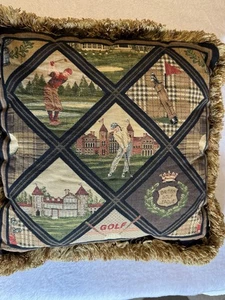 Borgata schöner Wandteppich Akzent Kissen Fransen English Golf League 18x18 Zoll - Bild 1 von 9