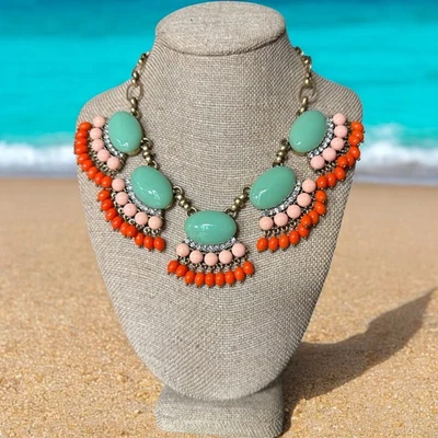 J. Crew золотой тон зеленый и оранжевый кристалл заявление ожерелье JC512 - Изображение 1 из 4