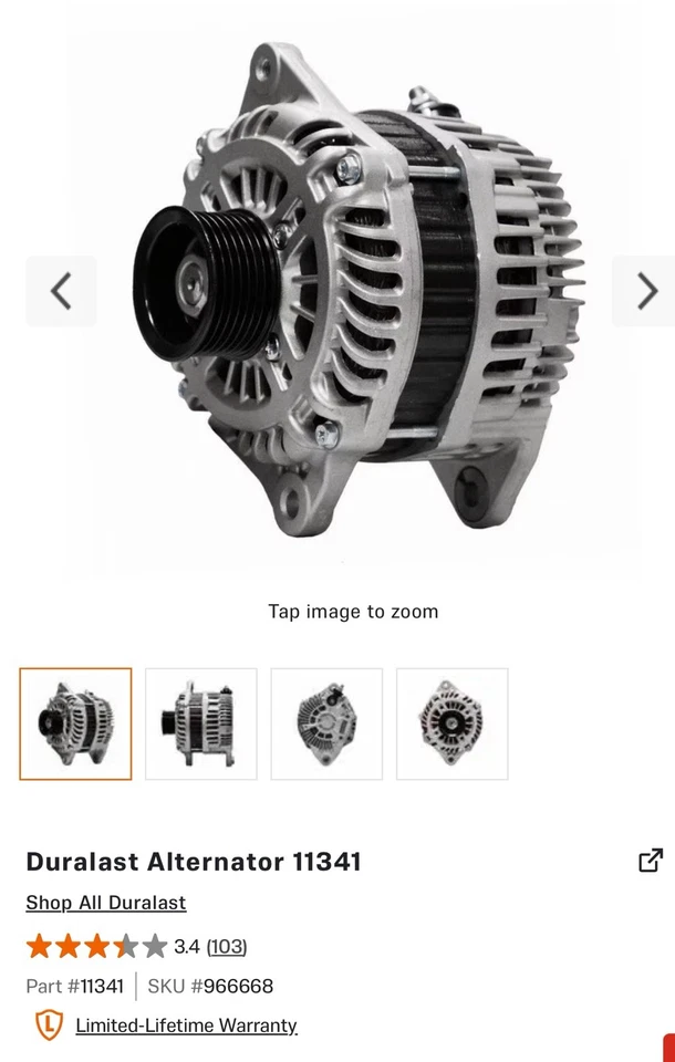 重新制造 Duralast 交流发电机 PN:111326 — 第 1/1 张图片