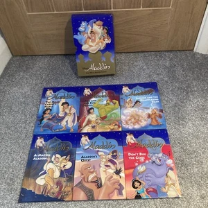 Vintage Disney Aladdin Six 6 New Adventures Hard Cover Book Set With Holder - Picture 1 of 7