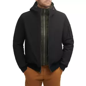 Men's Dockers Softshell Performance Hooded Bomber Jacket in Black Size XXL - NEW - Picture 1 of 11