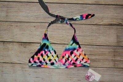 NUEVO CON ETIQUETAS JOE BOXER NIÑAS 16 NEGRO BLANCO LUNARES TIE DYE BIKINI REVERSIBLE TOP de natación Foto 1 de 4