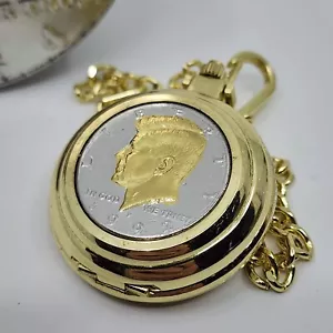 NEW August Steiner Gold-Layered JFK 1992Half Dollar Coin Pocket Watch - Picture 1 of 7