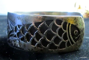 Vintage signiert Mid-Century Modern Sterlingsilber stilisiert 3 Fische Armreif Armband - Bild 1 von 10