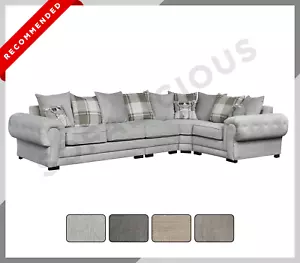 EXTRA LARGE Chesterfield VERONA Corner Sofa Fabric Scatter Back Grey Cream Mocha - Picture 1 of 9