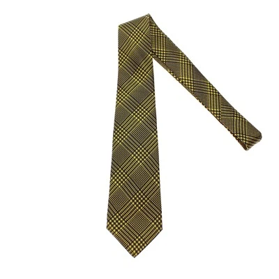 Kiton 全新无标签 100% 真丝七折领带石灰绿色/黑色格子意大利制造 — 第 1/4 张图片