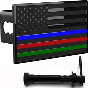 Copertura gancio rimorchio metallo emblema bandiera USA (adatta a ricevitori 2", bandiera nera con th - Foto 1 di 12