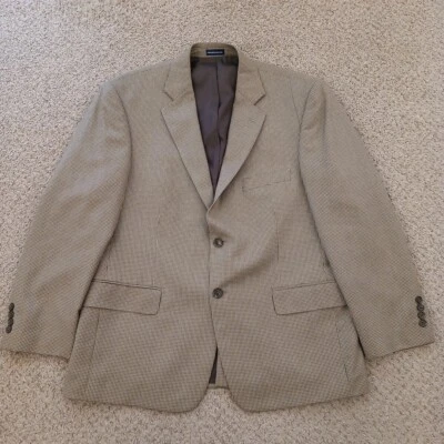 Blazer Stafford Para Hombre 42 Corto Calce Clásico Beige Gris Cuadros Dos Botones Foto 1 de 4