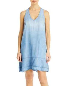 BELLA DAHL Blue Chambray Dress Size M  Racerback Layered hem,, V-Neck NWT $167 - Picture 1 of 8