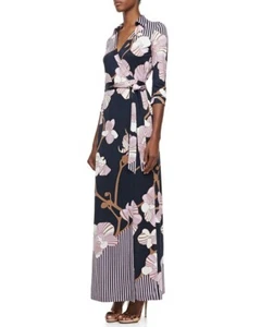 Diane Von Furstenberg DVF Abigail Orchid Print Silk Wrap Maxi Dress Size 6 - Picture 1 of 8
