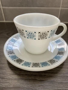 JAJ Pyrex Chelsea Pattern Cup and Saucer 7cm Height. - Picture 1 of 9