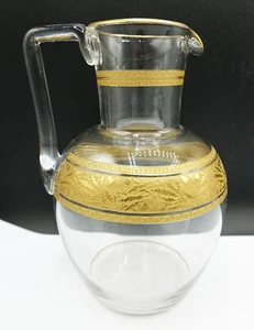 French Baccarat Acorn Crystal 22k Gold Band Oak Leaves Water Jug - Picture 1 of 12