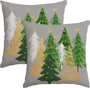 Christmas Pillow Covers 20x20 Inch Set of 2 Christmas Tree Grey Decorative Throw - Picture 1 of 11
