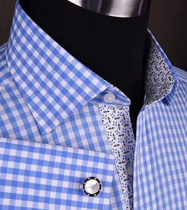 Abito da lavoro formale blu a quadri Gingham camicia vento shuriken ninja sexy fiore - Foto 1 di 12