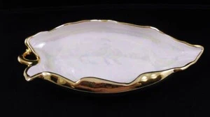 Gold Glanzware Perlenblatt Design Fuß Süßigkeiten Nuss Kommode Schale Schüssel Vintage - Bild 1 von 4