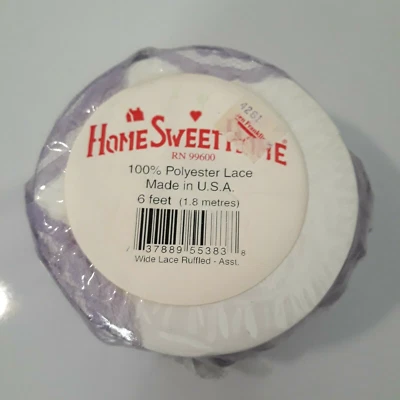 Home Sweet Home Lace Ribbon PALE PURPLE Wide Ruffled Crafts 6' Width 2" Vintage - Image 1 of 4