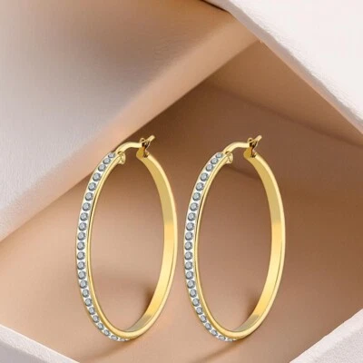 Dainty Pave Zirconia Hoop Earrings, 18K Gold Crystal Hoops, Minimalist Design. - Image 1 of 4