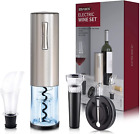 Electric Wine Opener Set With Foil Cutter Vacuum Stopper Rechargeable, Silver