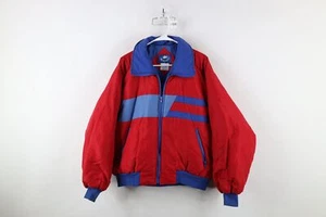 Vintage 90s Streetwear Mens Large Distressed Striped Full Zip Puffer Jacket Red - Picture 1 of 14