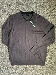NWT Geoffrey Beene Men's Medium Gray Brown Pullover V-Neck Sweater New with Tags - Picture 1 of 7