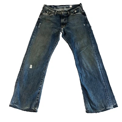 Mens Bootcut Jeans Relaxed Fit W33 L31 Guess Blue Distressed 100% Cotton - Image 1 of 4