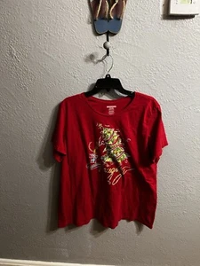 Rotes kurzärmliges Damen-T-Shirt Weihnachten Grafik Größe 3X - Bild 1 von 10