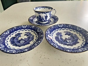 ROYAL DOULTON BURSLEM COBALT BLUE TEA CUP AND 3 SAUCERS - Picture 1 of 6