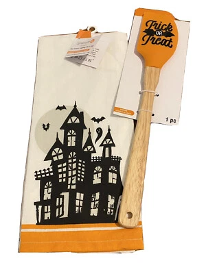 Halloween Kitchen Towel & Silicone Spatula Set Celebrate It Haunted House Treat - Image 1 of 4