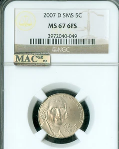 2007 D MONTICELLO NICKEL NGC MS67 FS SMS PQ 2ND FINEST REGISTRY MAC SPOTLESS * - Picture 1 of 2