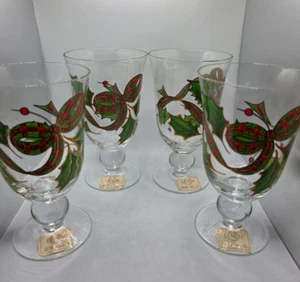 4 Lenox Holiday Plaid Ribbon Glassware 6.75" Ice Beverage Christmas drinkware - Picture 1 of 5