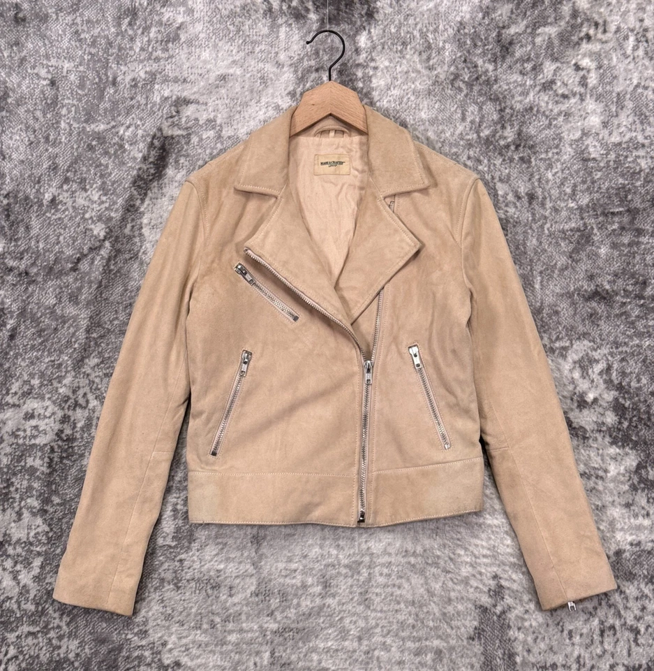 Jaqueta Levis Feita e Trabalhada 1/Pequena Feminina Camurça Marrom Moto Zíper - Imagem 1 de 4