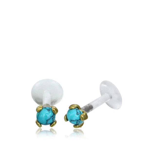 16G BIOFLEX BIOPLAST LABRET FAUX TURQUOISE EAR LIP TRAGUS MONROE EARRING STUD - Image 1 of 1