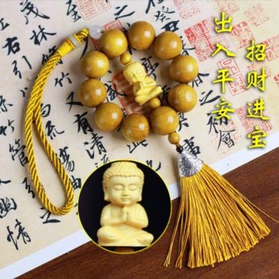 Amuleto colgante de madera dorada Phoebe para coche cuentas budistas espejo retrovisor colgante Foto 1 de 4