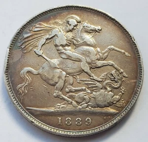 Moneda de plata corona cabeza jubileo Victoria 1889 VF - Imagen 1 de 4