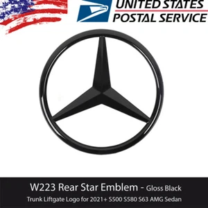 W223 S Gloss Black Star Trunk Emblem for AMG S63 S500 S580 Rear Logo Badge - Picture 1 of 6
