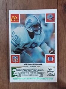 Carte de football McDonald's Jimmy Williams, Lions de Detroit, 1986