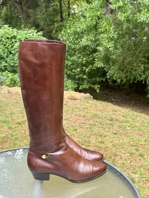 复古 Salvatore Ferragamo 棕色皮革女式 6 B 码靴子 — 第 1/4 张图片