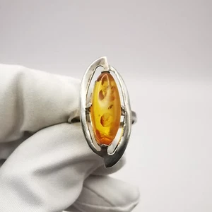 New Ring Handmade Silver 925 Natural Baltic Honey Amber Singed 3,2g - Picture 1 of 7