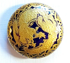 Antique Cobalt Blue Satsuma Button w/ Golden Dragon & Ornate Border ~ Almost 1" - Picture 1 of 5